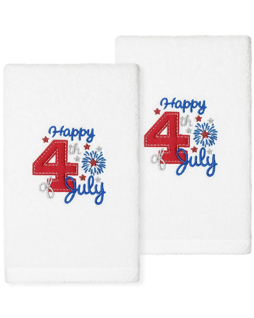 4th of July Embroidered Hand Towels Set of 2 - White, Cotton