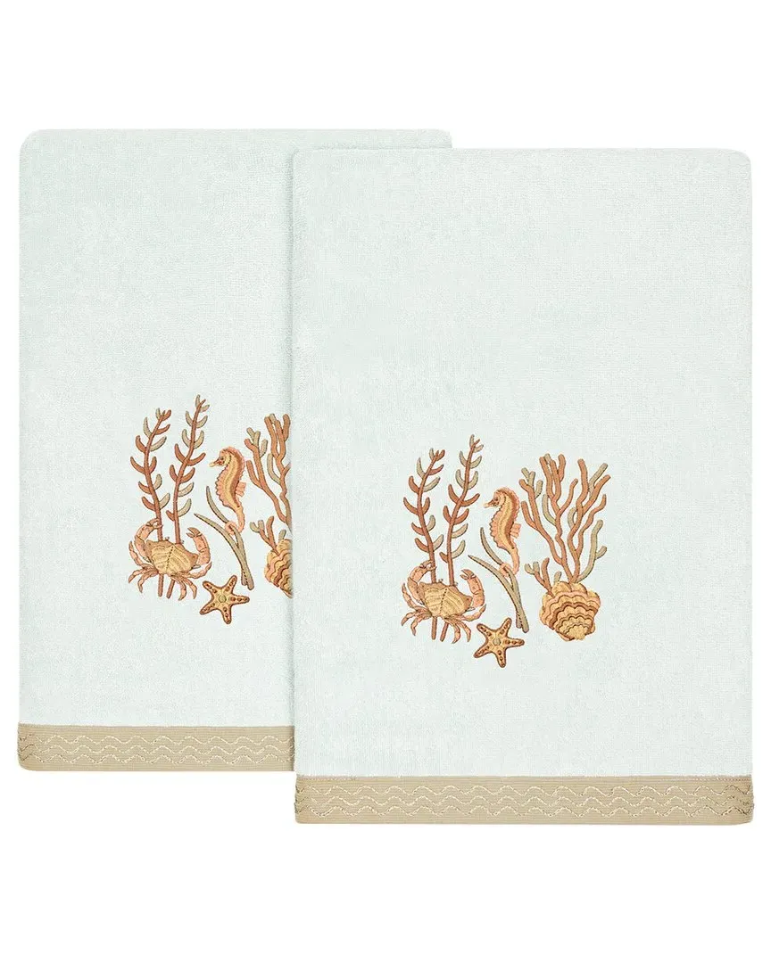Aaron 2pc Embellished Bath Towel Set - Aqua, Turkish Cotton
