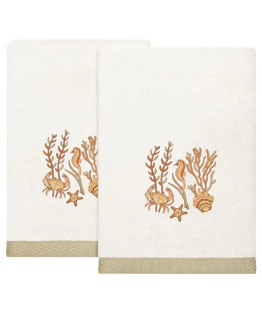 Aaron 2pc Embellished Bath Towel Set - Beige, Turkish Cotton