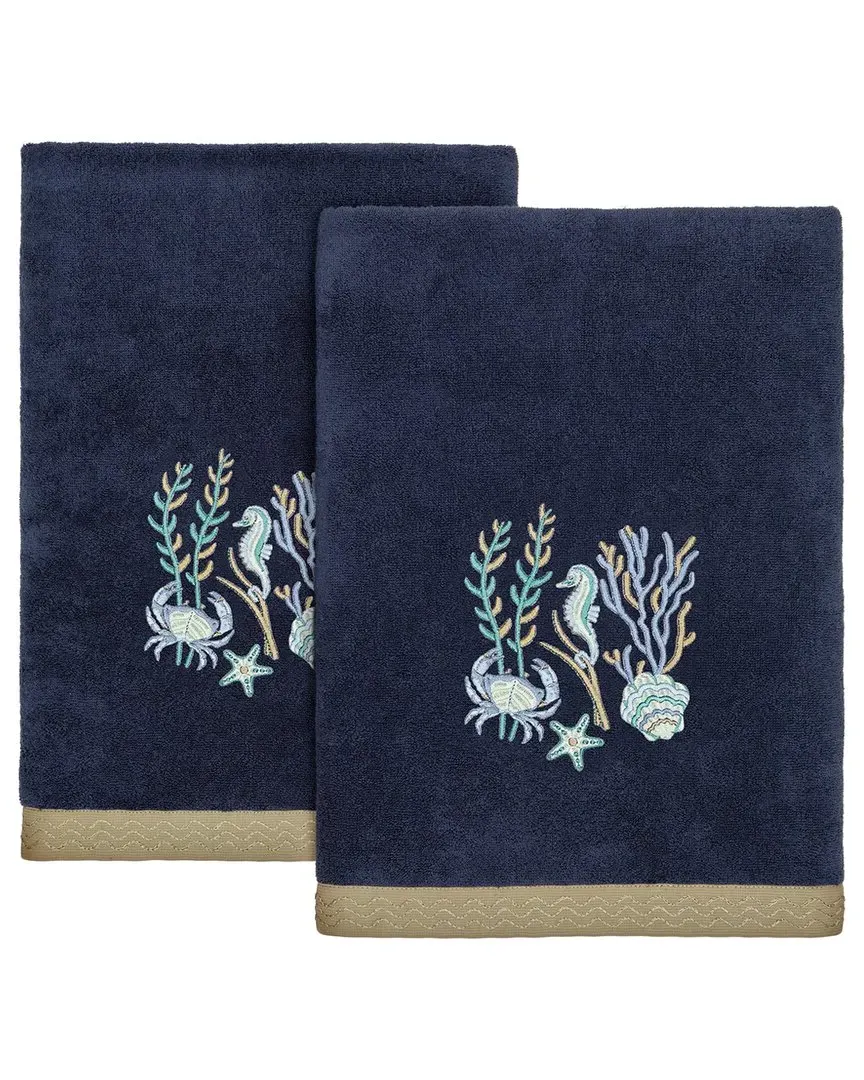 Aaron 2pc Embellished Bath Towel Set - Blue, Turkish Cotton