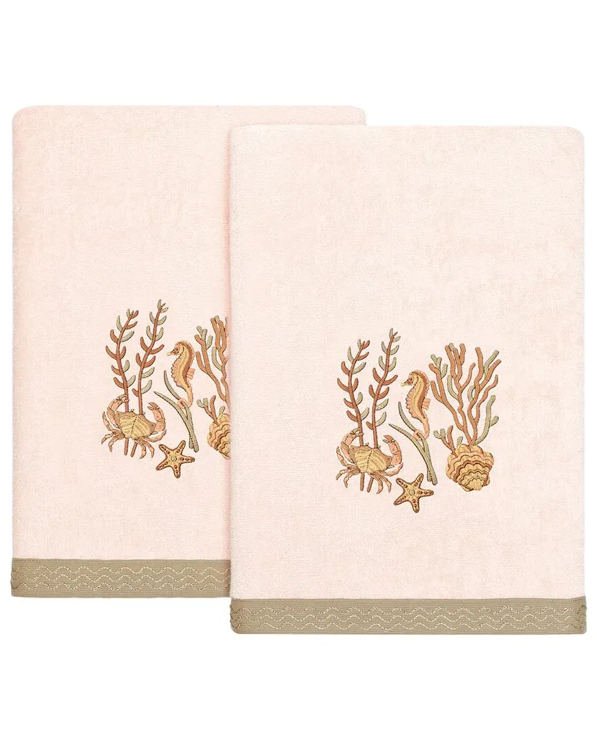 Aaron 2pc Embellished Bath Towel Set - Blush, Turkish Cotton