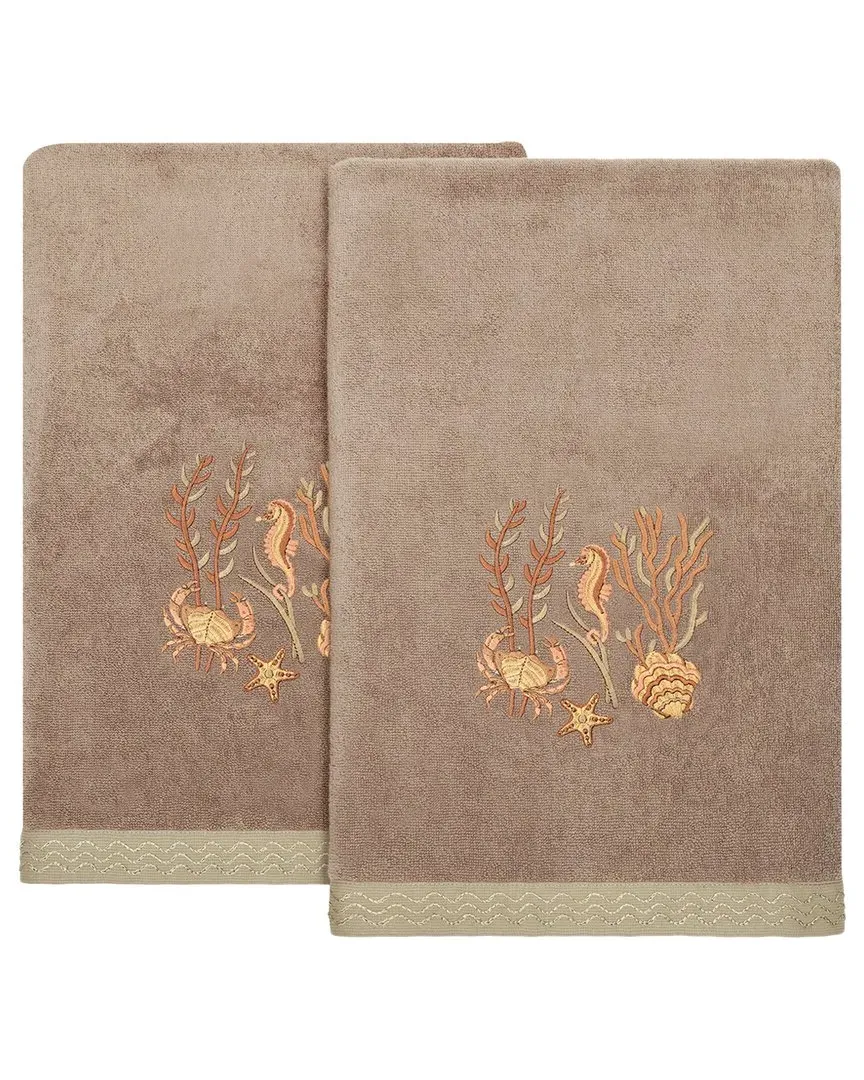 Aaron 2pc Embellished Bath Towel Set - Brown, Turkish Cotton