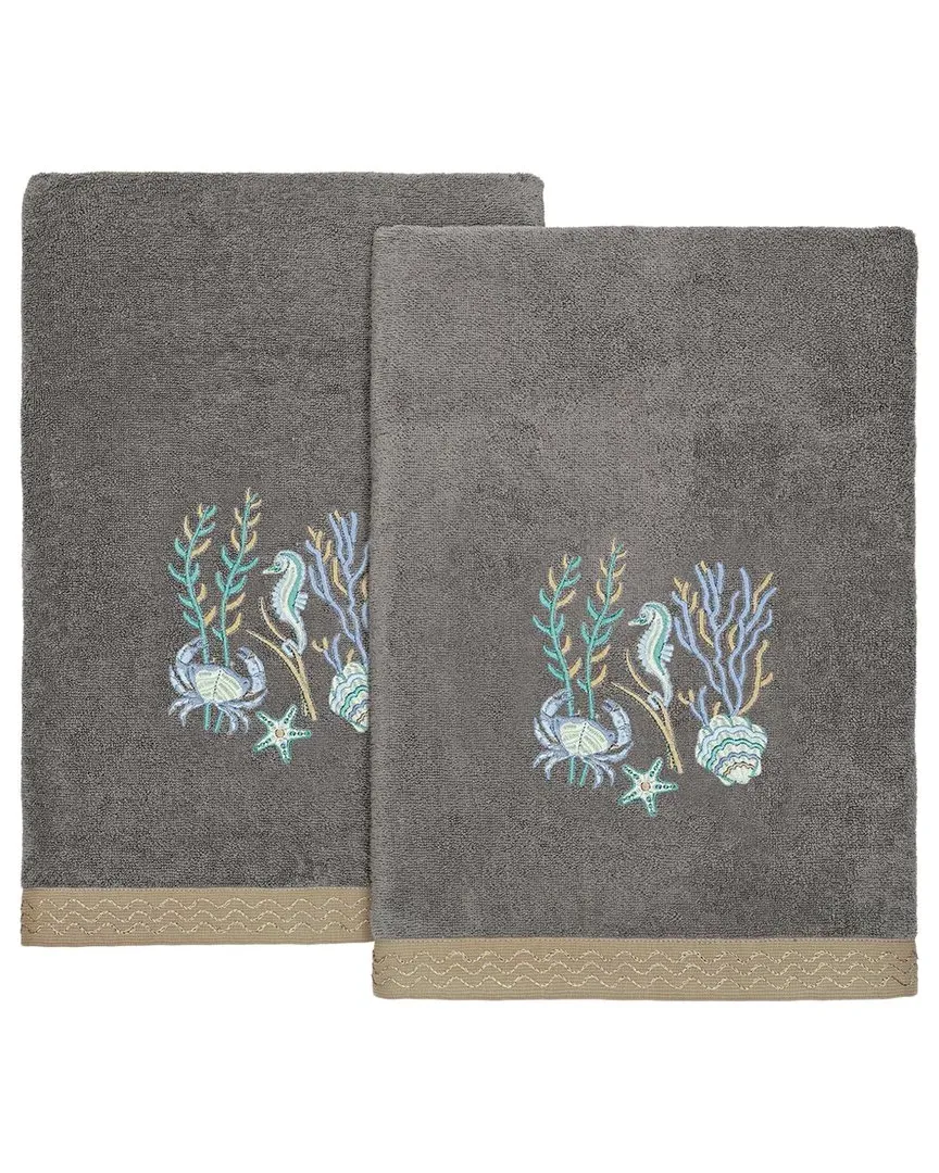 Aaron 2pc Embellished Bath Towel Set - Charcoal, Turkish Cotton