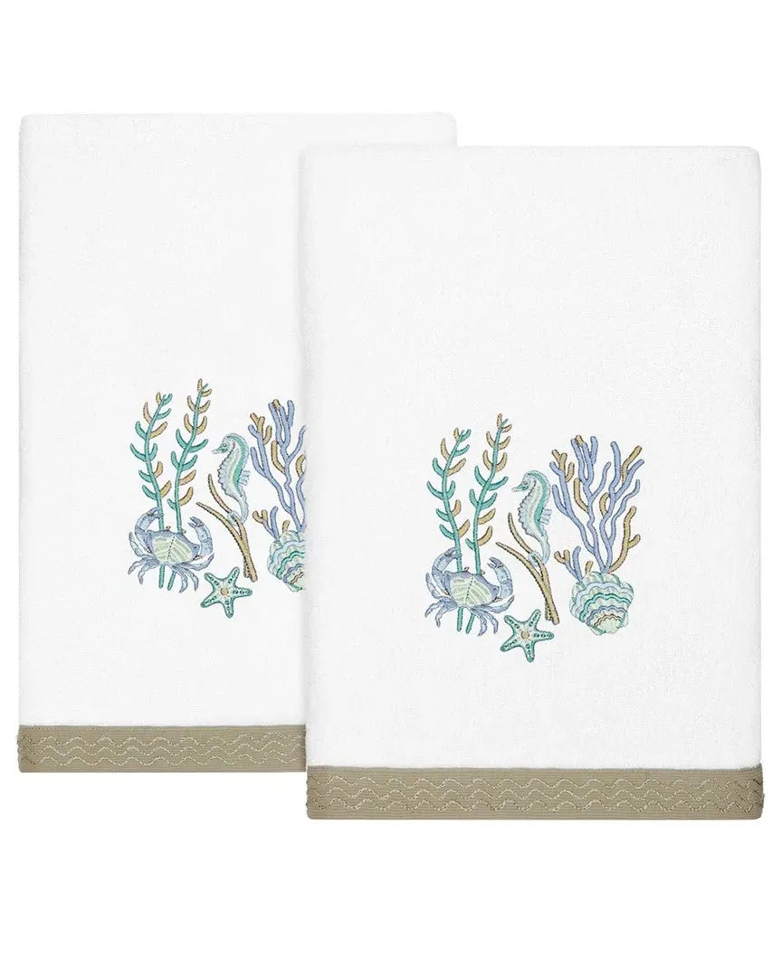 Aaron 2pc Embellished Bath Towel Set - White, Turkish Cotton