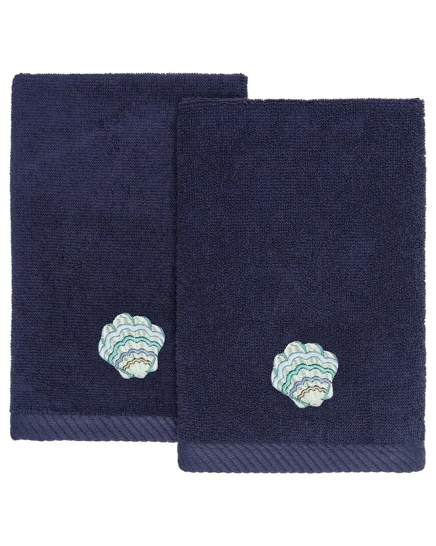 Aaron 2pc Embellished Fingertip Towel Set - Blue, Turkish Cotton