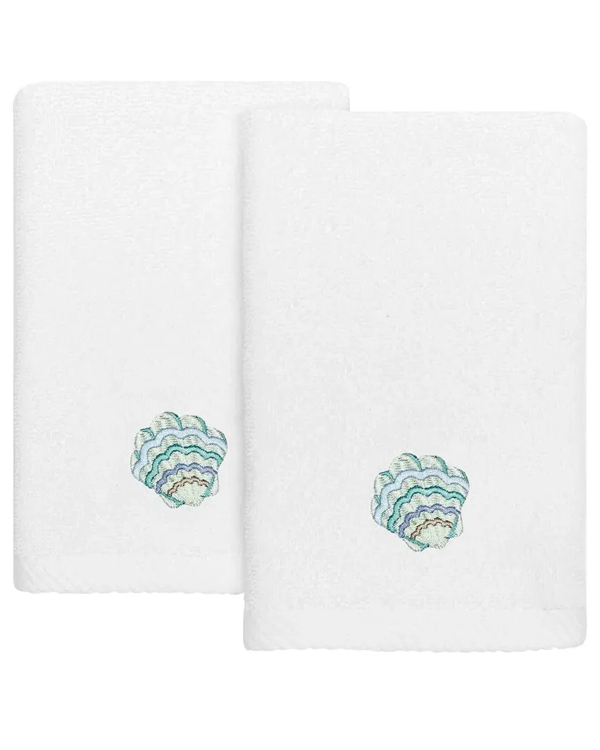 Aaron 2pc Embellished Fingertip Towel Set - White, Turkish Cotton