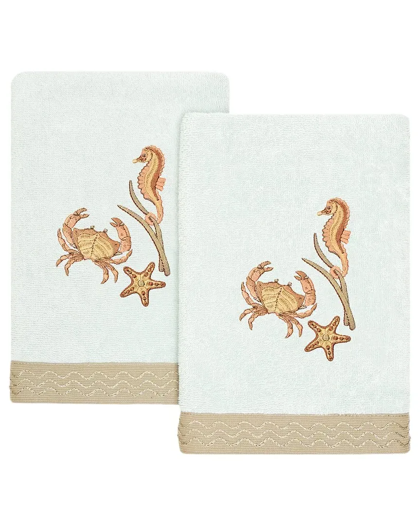 Aaron 2pc Embellished Hand Towel Set - Aqua, Turkish Cotton image