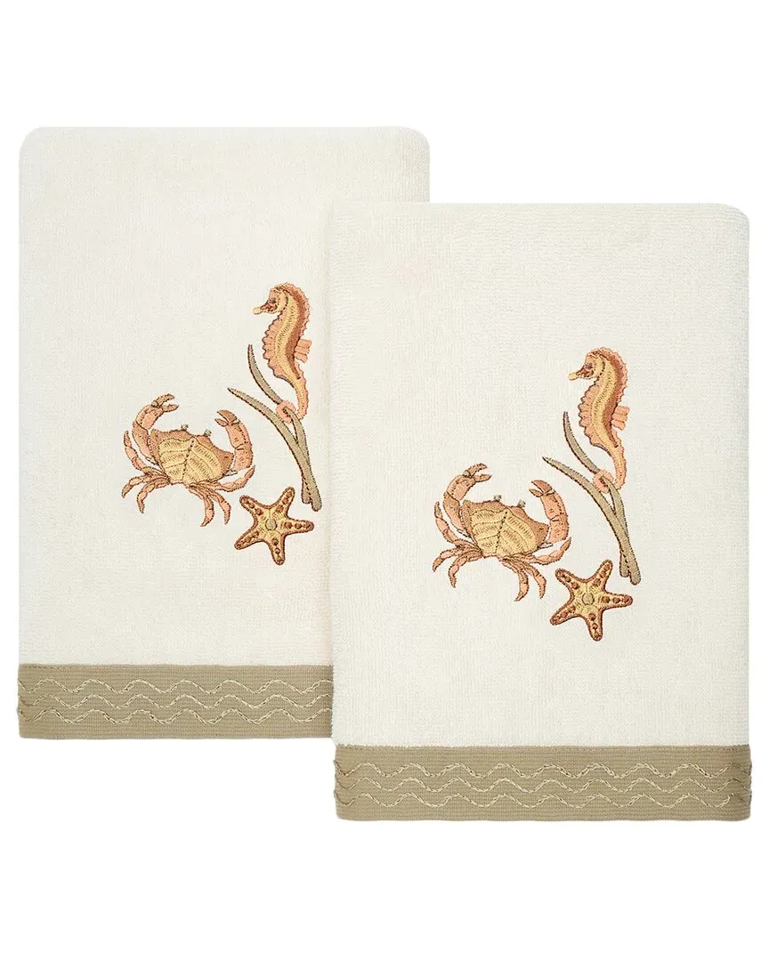 Aaron 2pc Embellished Hand Towel Set - Beige, Turkish Cotton