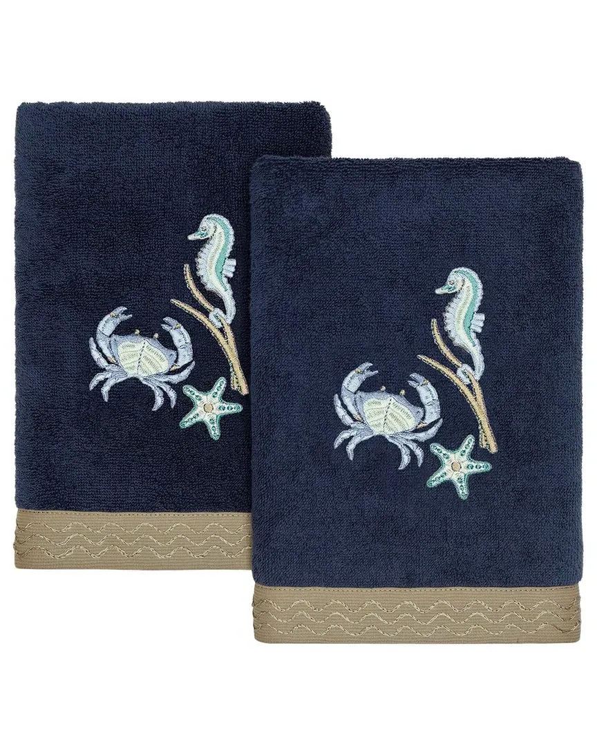 Aaron 2pc Embellished Hand Towel Set - Blue, Turkish Cotton