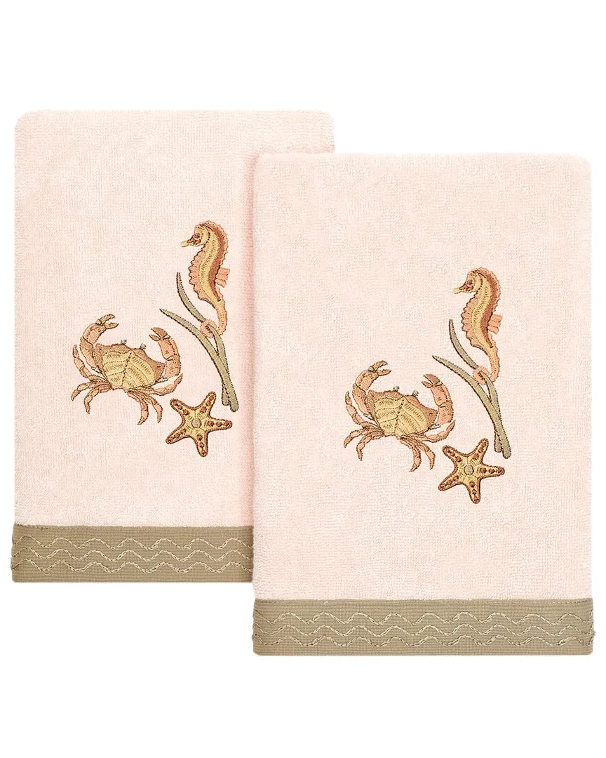 Aaron 2pc Embellished Hand Towel Set - Blush, Turkish Cotton