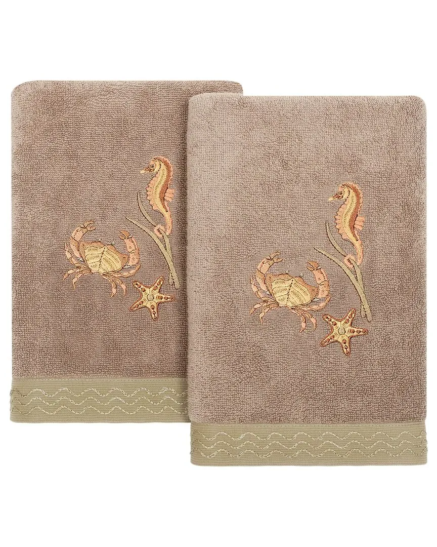 Aaron 2pc Embellished Hand Towel Set - Brown, Turkish Cotton