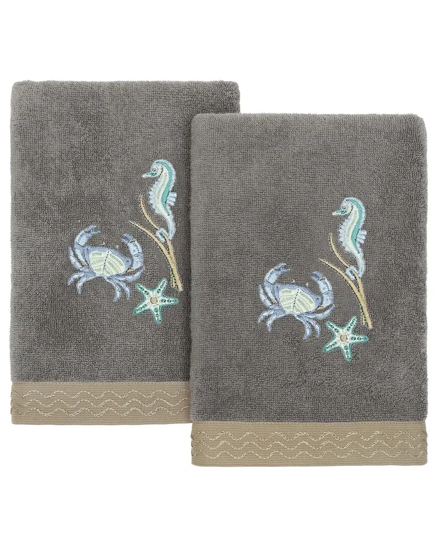 Aaron 2pc Embellished Hand Towel Set - Charcoal, Turkish Cotton