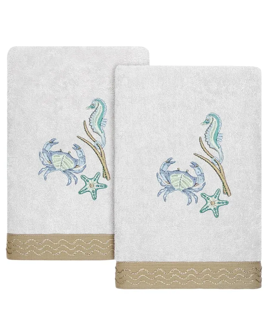 Aaron 2pc Embellished Hand Towel Set - Silver, Turkish Cotton