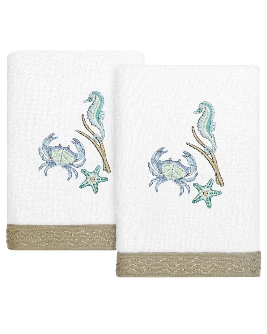 Aaron 2pc Embellished Hand Towel Set - White, Turkish Cotton
