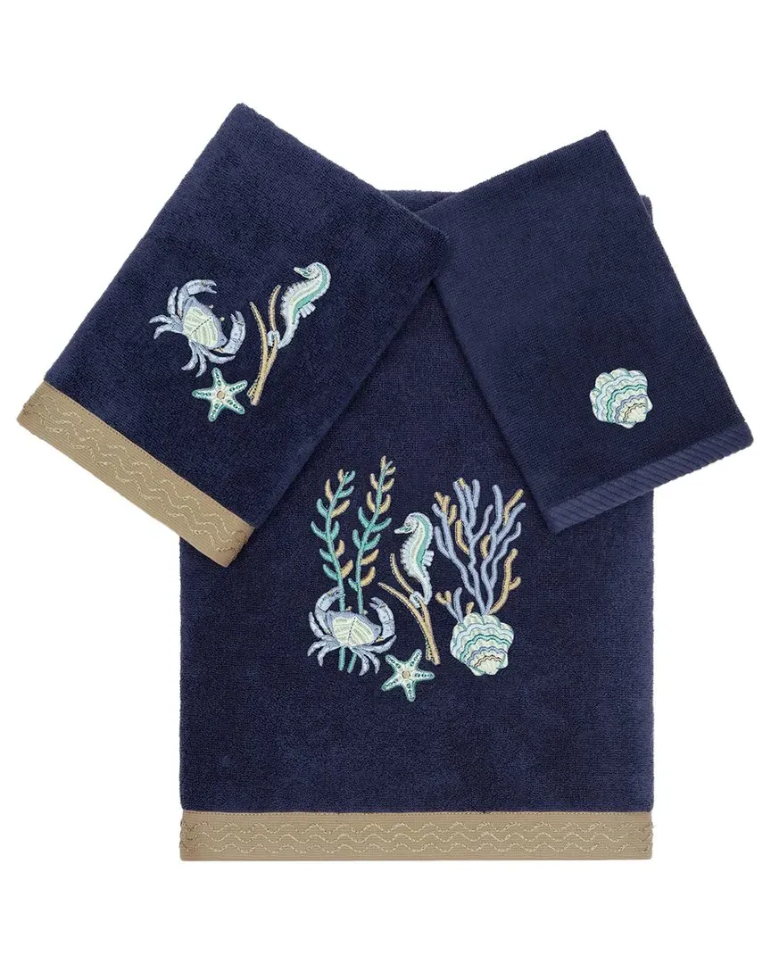 Aaron 3-Piece Embellished Towel Set - Blue, Turkish Cotton
