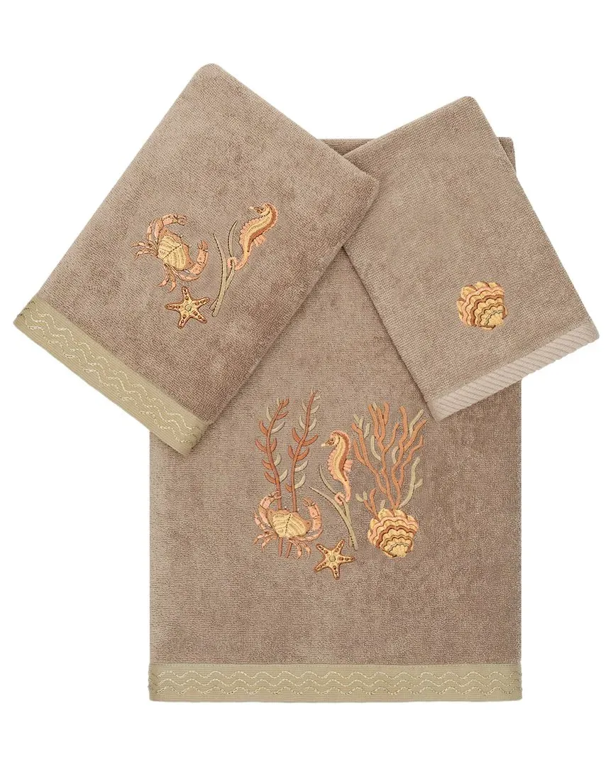 Aaron 3-Piece Embellished Towel Set - Brown, Turkish Cotton