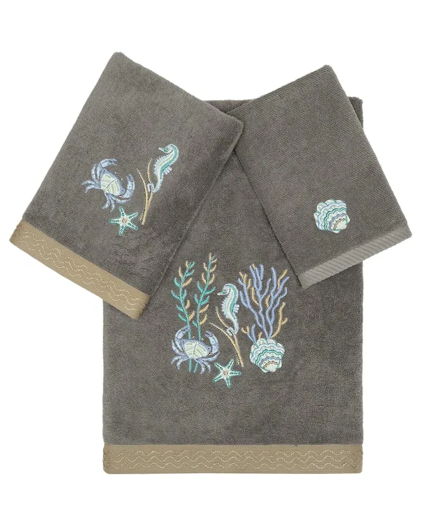 Aaron 3-Piece Embellished Towel Set - Charcoal, Turkish Cotton