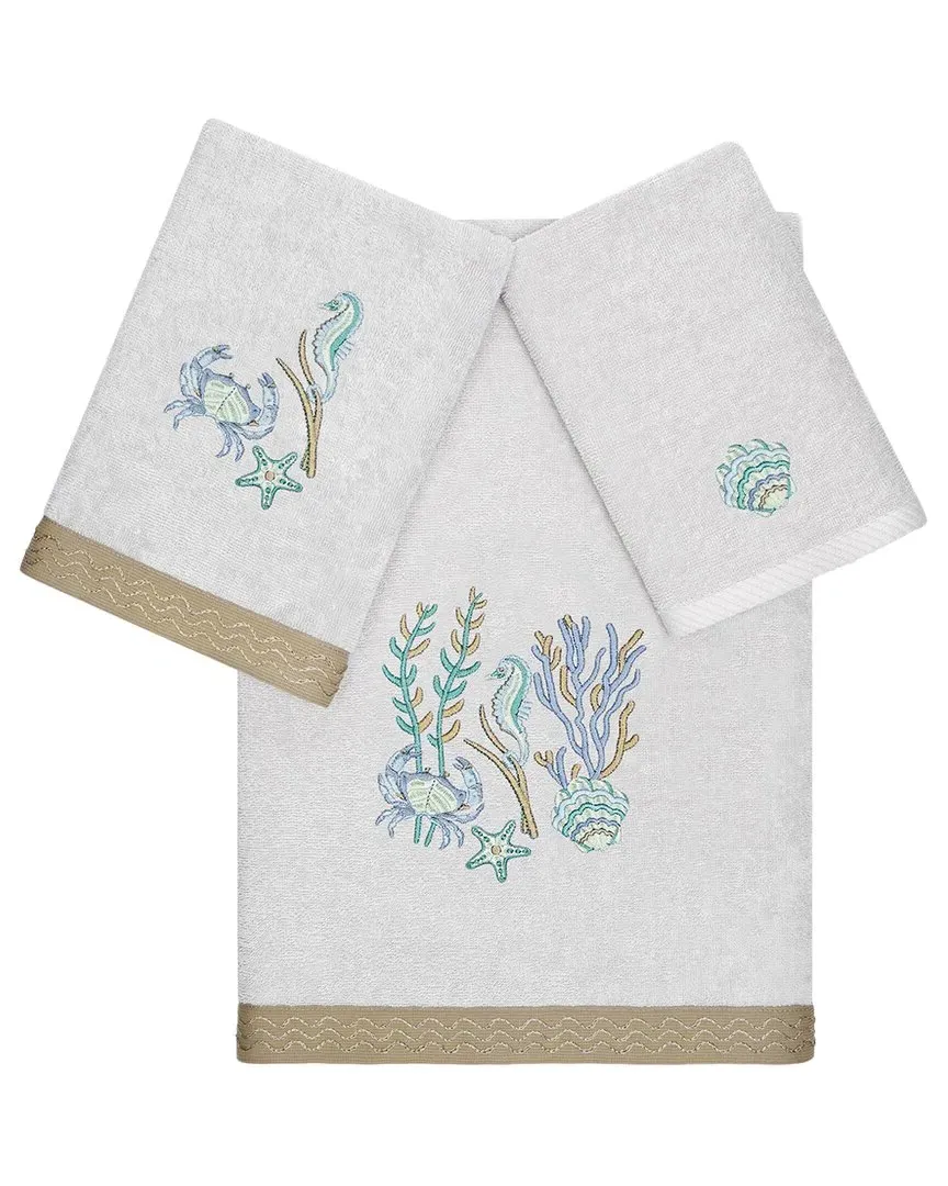 Aaron 3-Piece Embellished Towel Set - Silver, Turkish Cotton