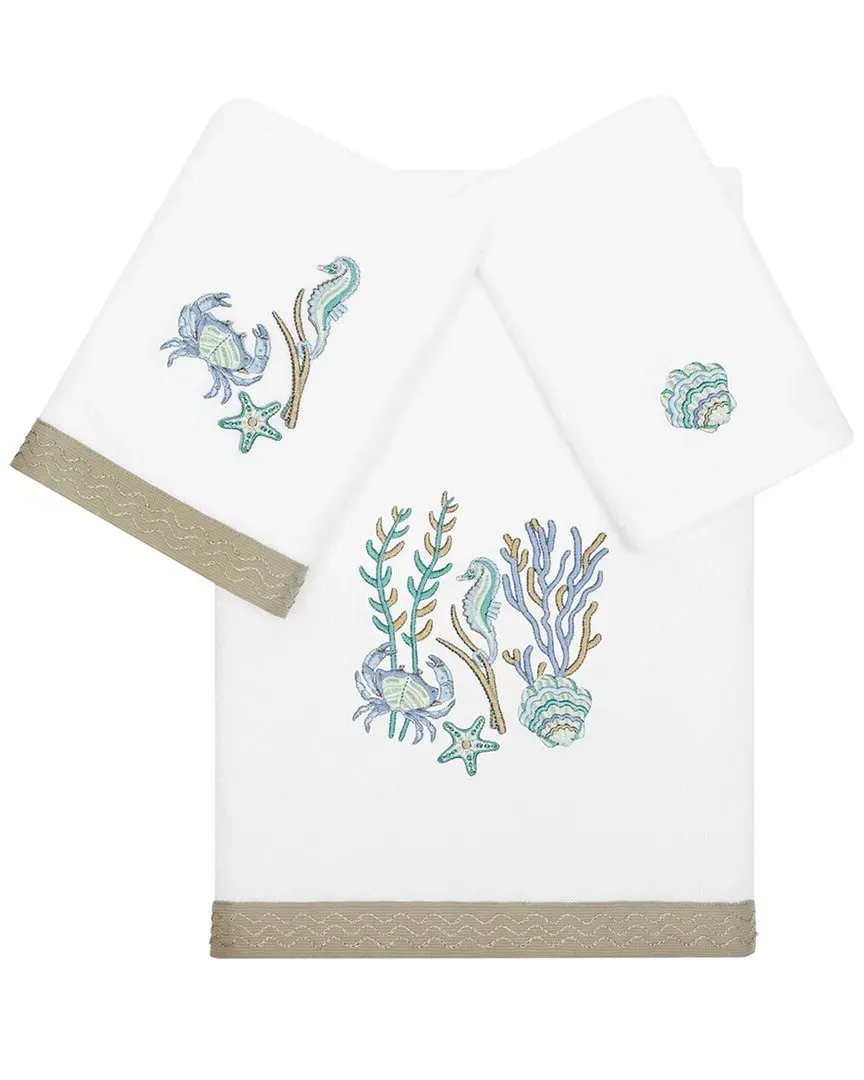 Aaron 3-Piece Embellished Towel Set - White, Turkish Cotton