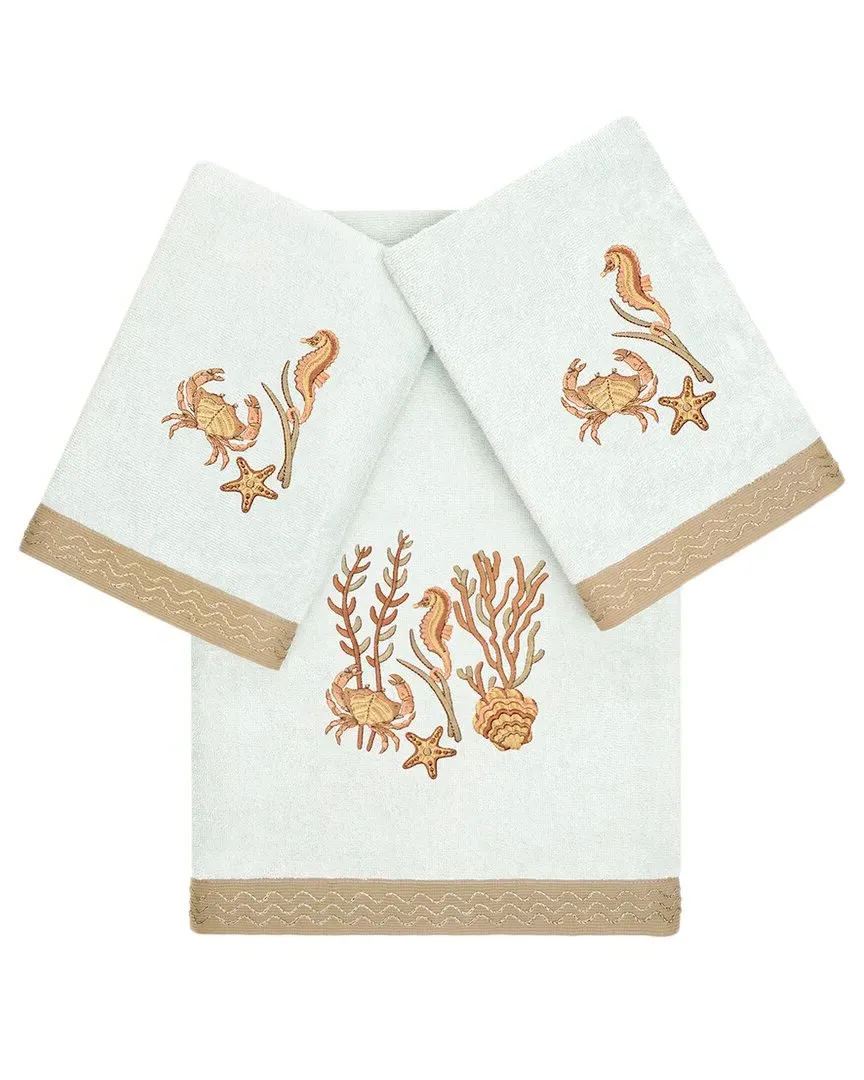 Aaron 3pc Embellished Bath & Hand Towel Set - Aqua, Turkish Cotton image
