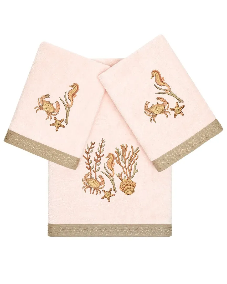 Aaron 3pc Embellished Bath & Hand Towel Set - Blush, Turkish Cotton