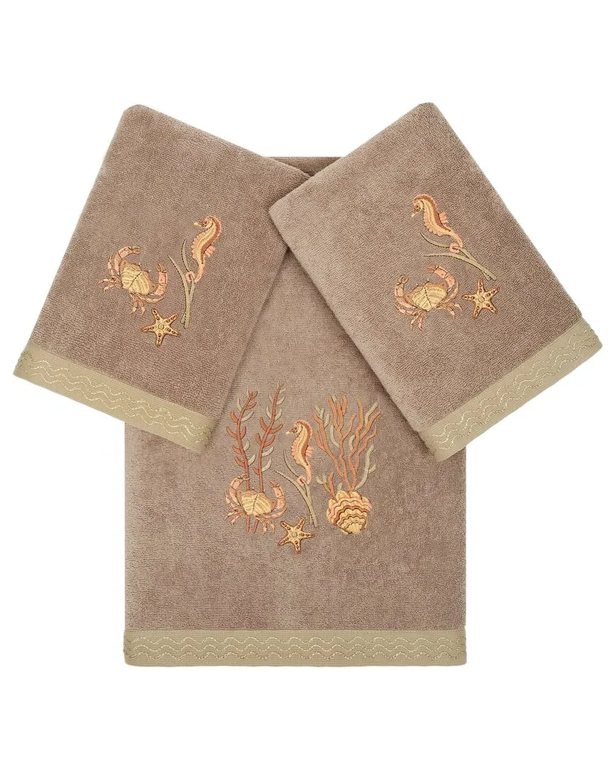Aaron 3pc Embellished Bath & Hand Towel Set - Brown, Turkish Cotton