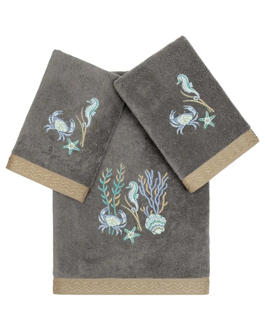 Aaron 3pc Embellished Bath & Hand Towel Set - Charcoal, Turkish Cotton