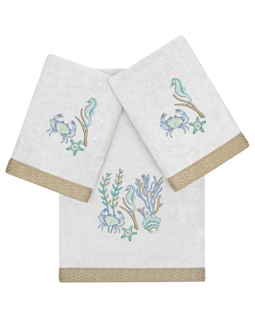 Aaron 3pc Embellished Bath & Hand Towel Set - Silver, Turkish Cotton