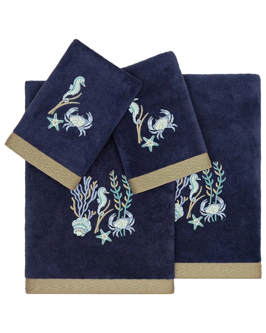 Aaron 4pc Embellished Towel Set - Blue, Turkish Cotton