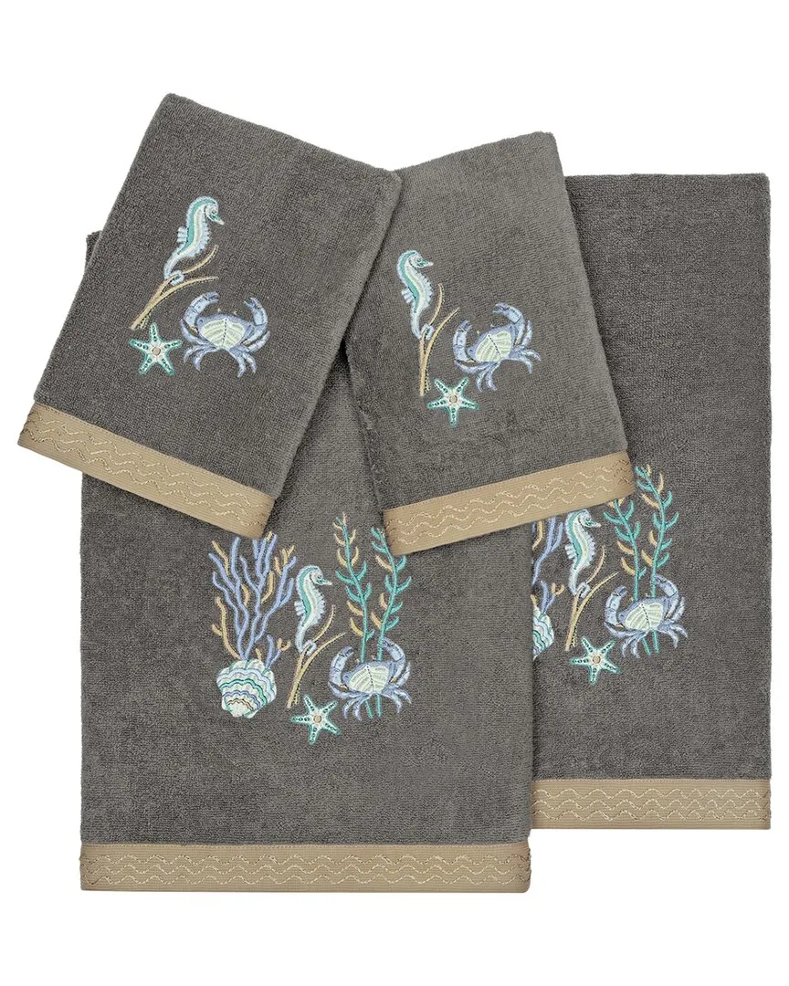 Aaron 4pc Embellished Towel Set - Charcoal, Turkish Cotton