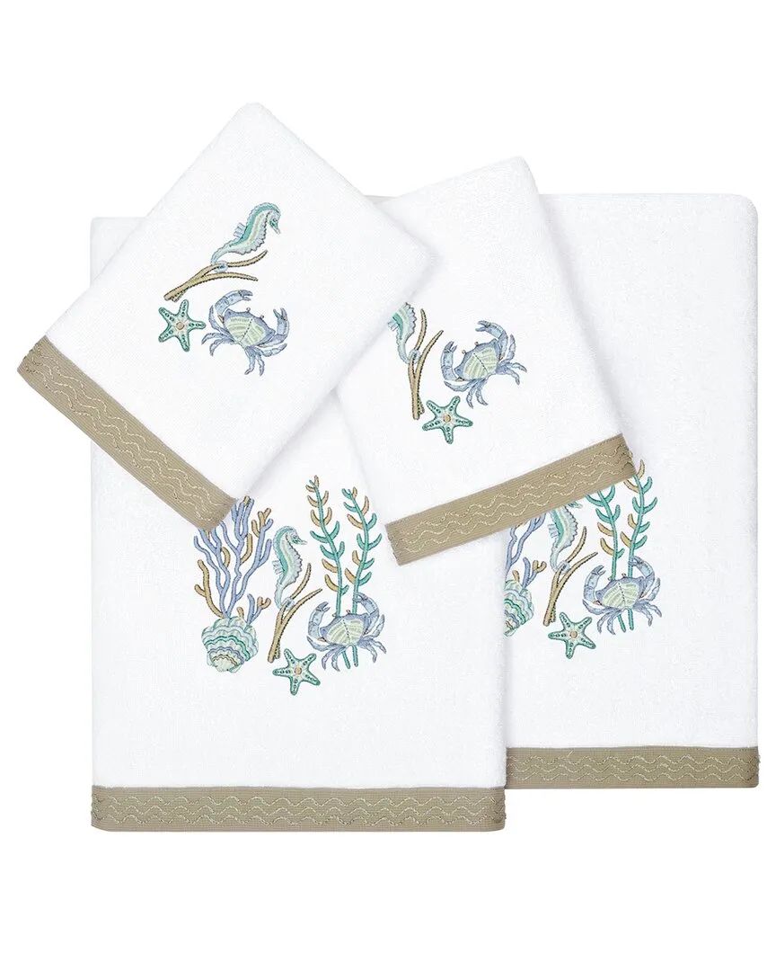 Aaron 4pc Embellished Towel Set - White, Turkish Cotton