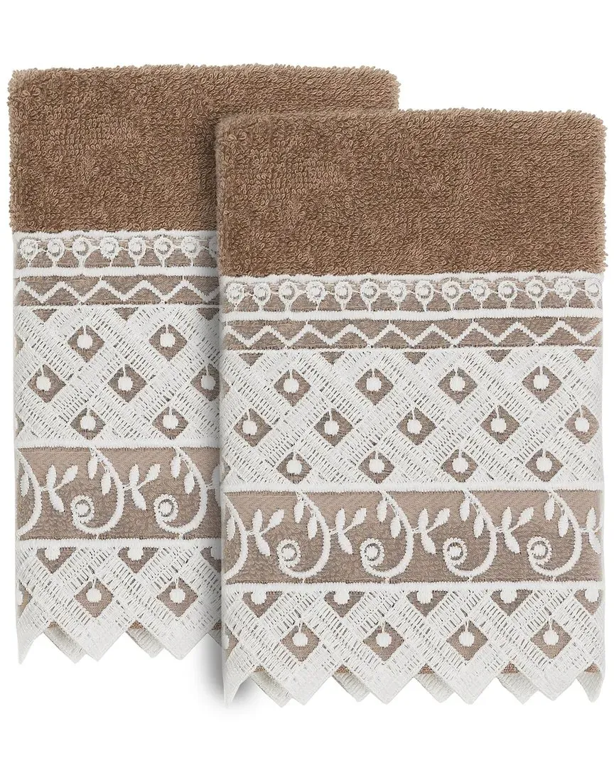 Aiden 2-Piece Lace Embellished Washcloth Set - Beige, Turkish Cotton image