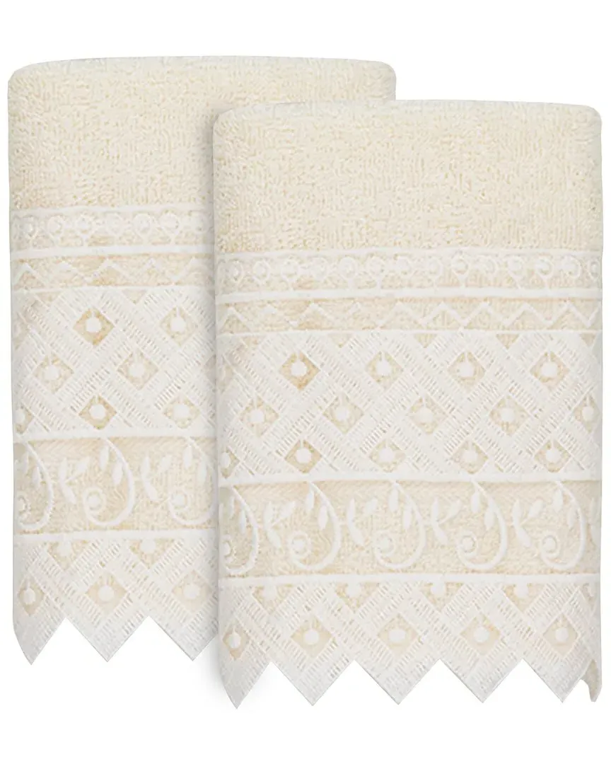Aiden 2-Piece Lace Embellished Washcloth Set - Cream, Turkish Cotton