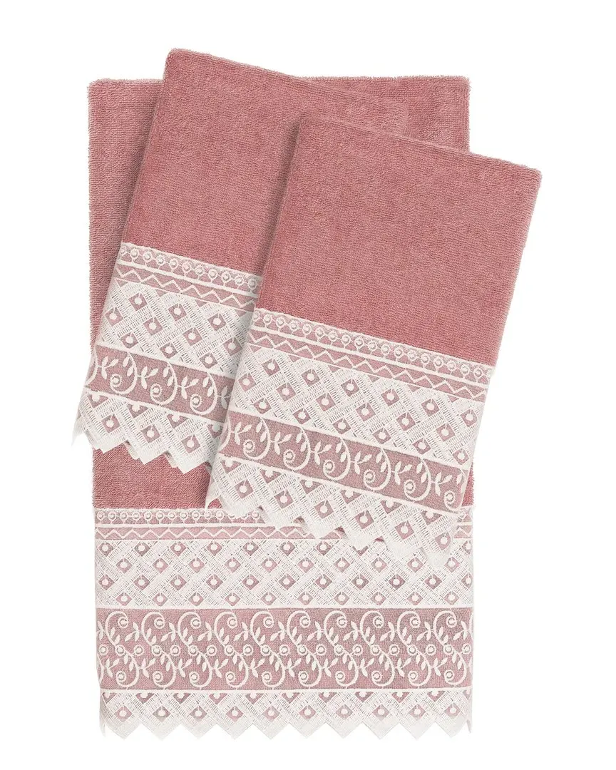 Aiden 3-Piece Lace Embellished Towel Set - Pink, Turkish Cotton