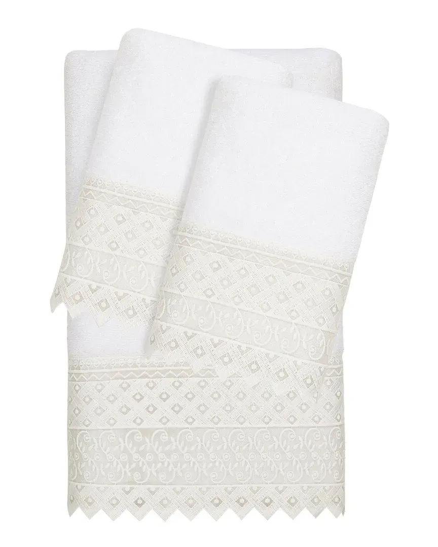Aiden 3-Piece Lace Embellished Towel Set - White, Turkish Cotton