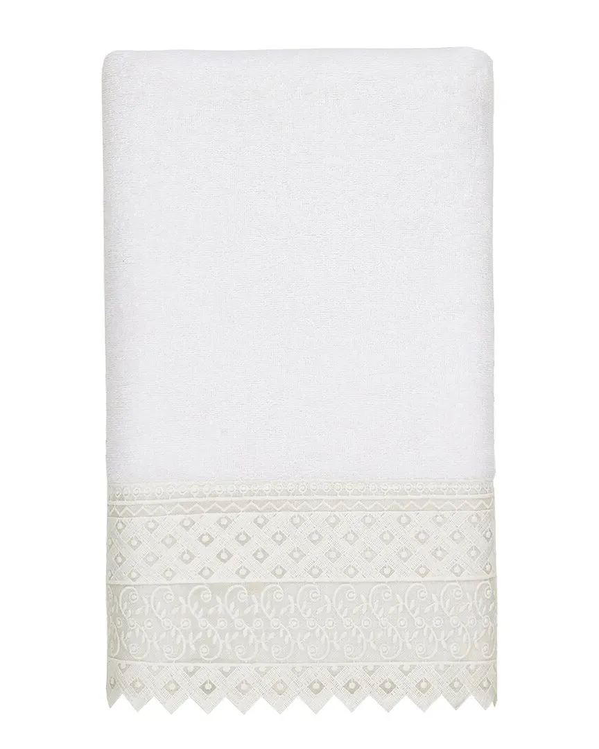 Aiden Lace Embellished Bath Towel - White, Turkish Cotton