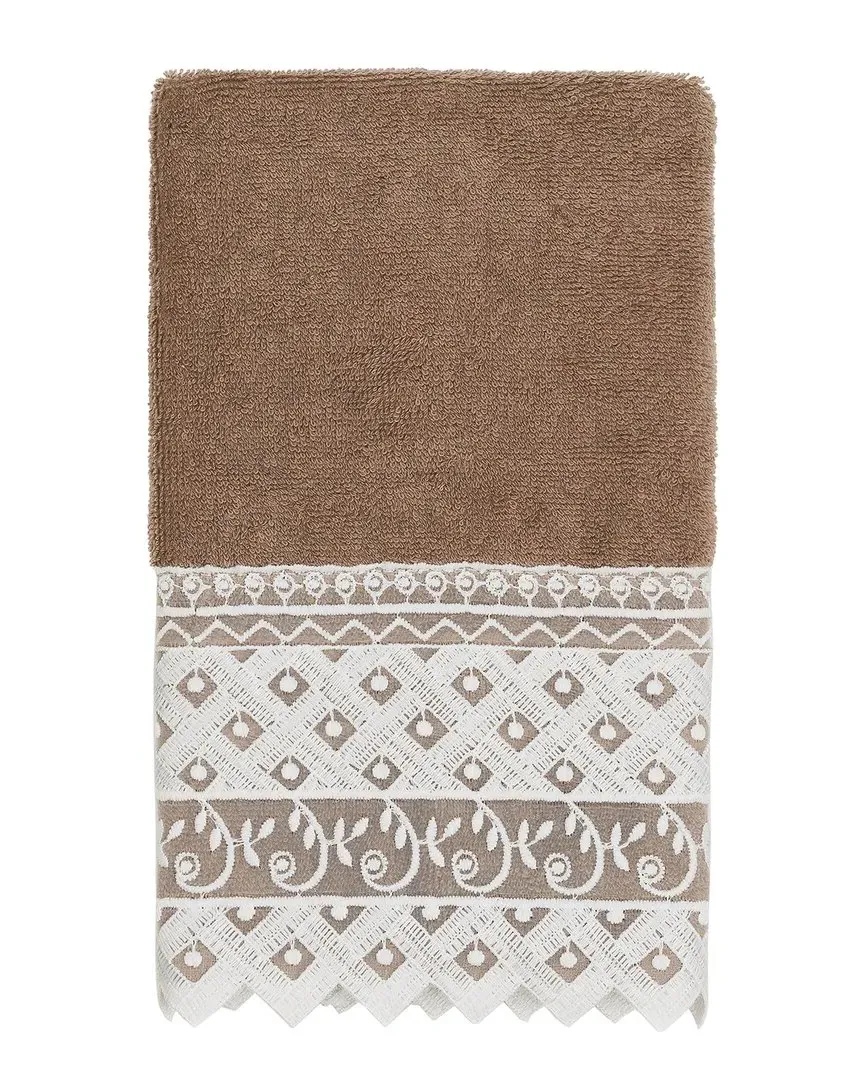 Aiden Lace Embellished Hand Towel - Latte, Turkish Cotton