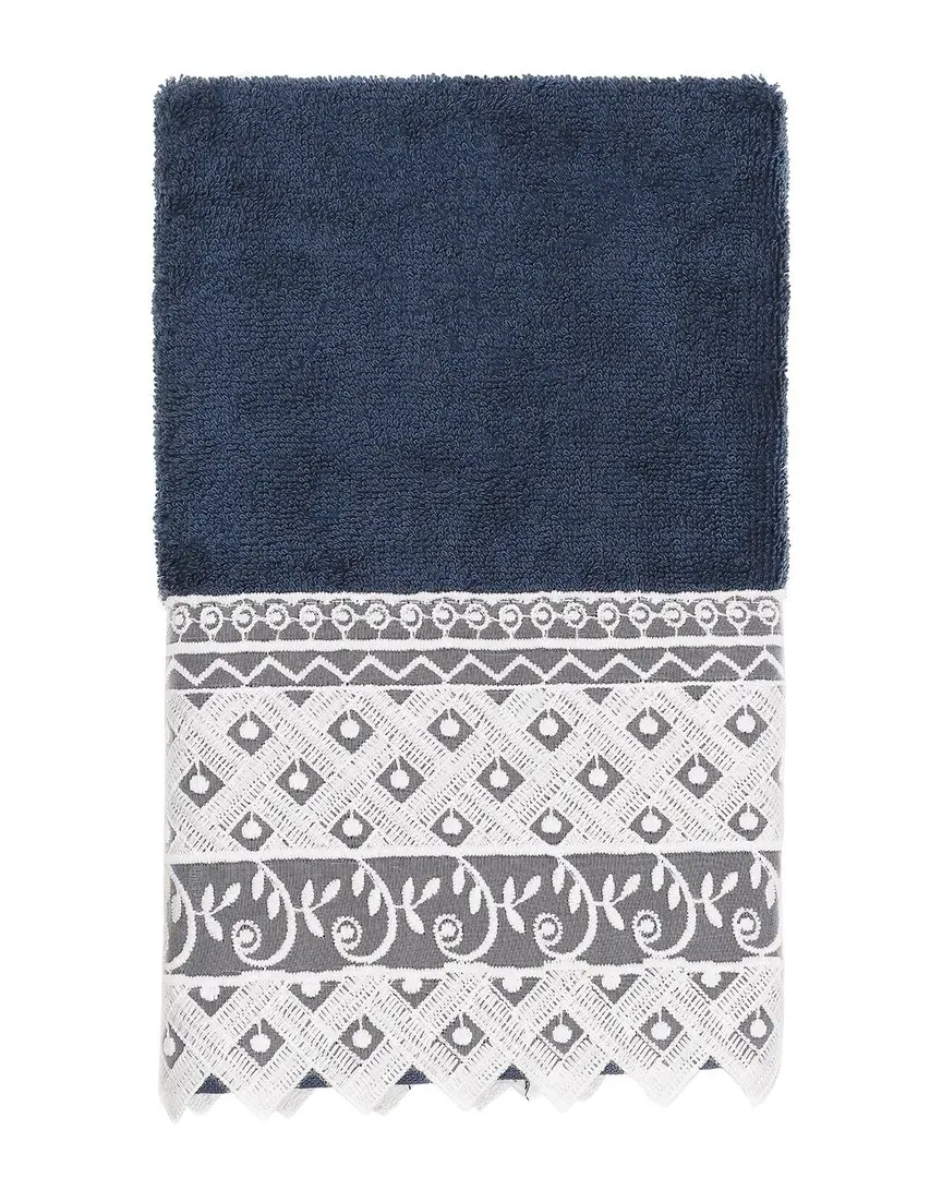 Aiden Lace Embellished Hand Towel - Navy, Turkish Cotton