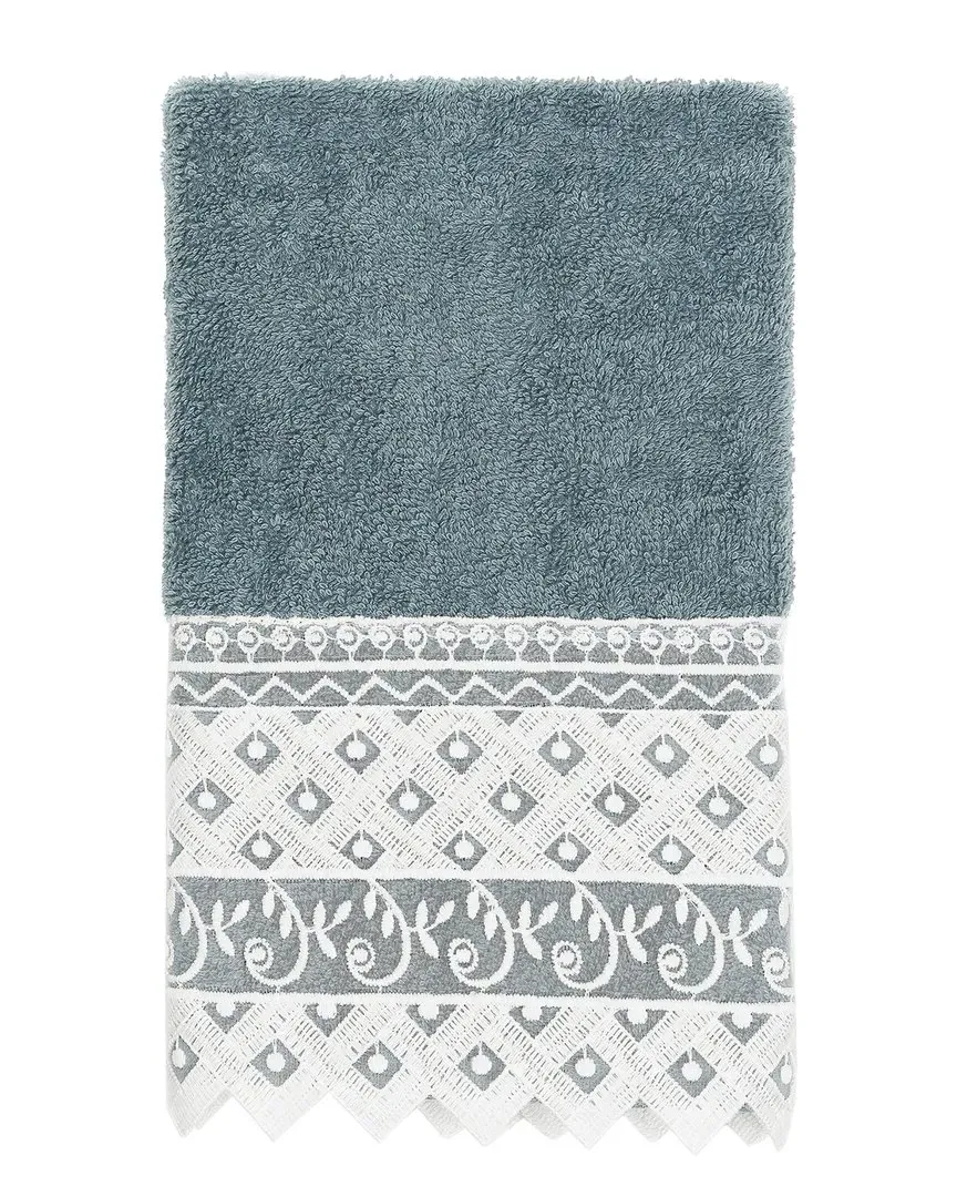 Aiden Lace Embellished Hand Towel - Teal, Turkish Cotton