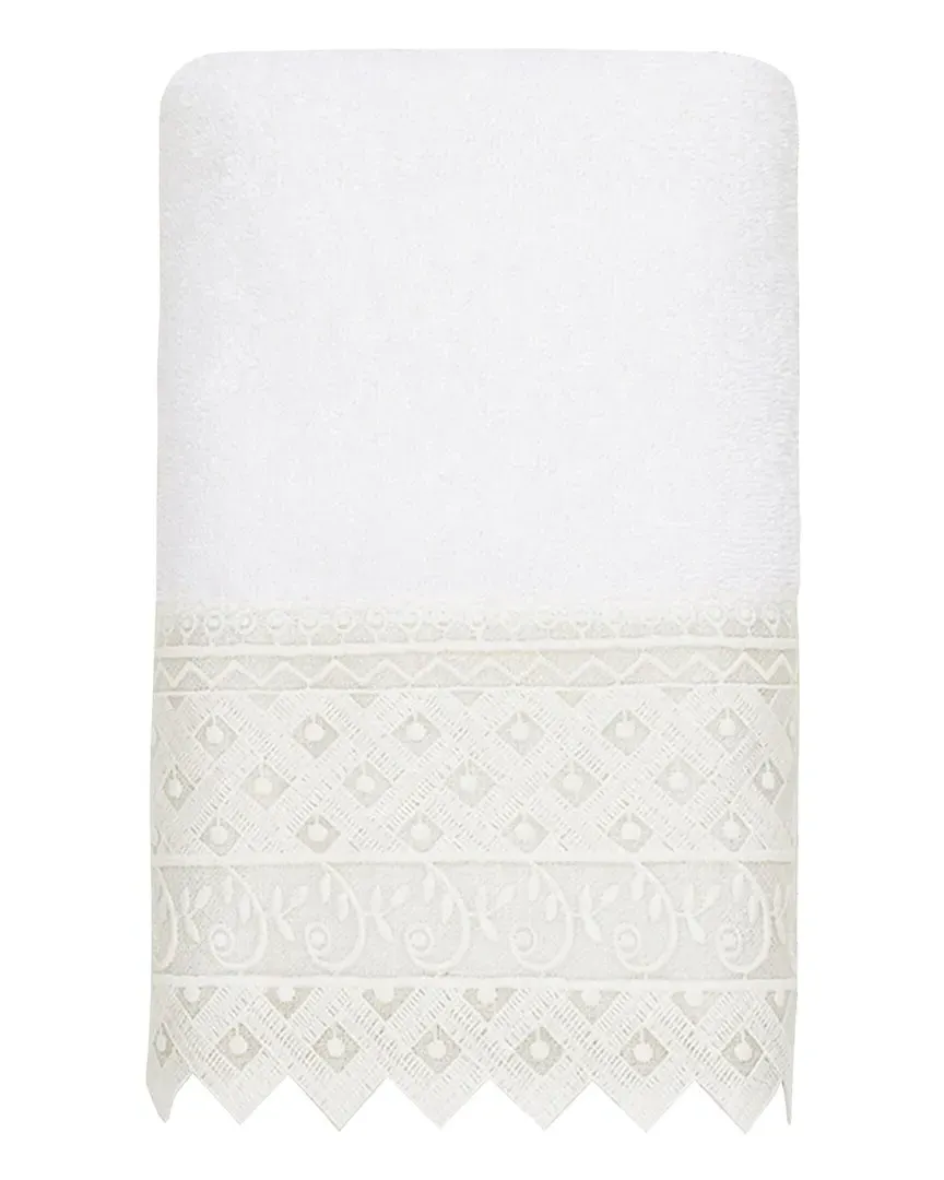 Aiden Lace Embellished Hand Towel - White, Turkish Cotton