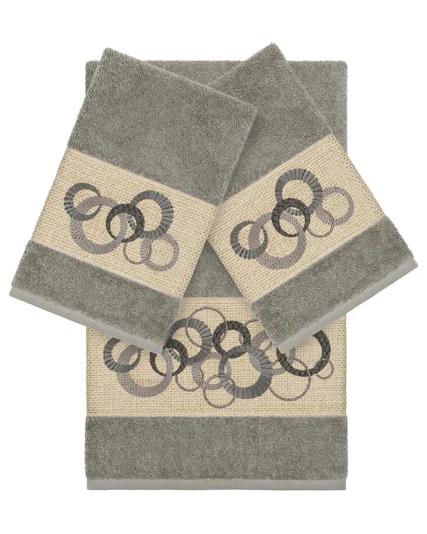 Annabelle 3Pc Bath & Hand Towel Set - Grey, Turkish Cotton