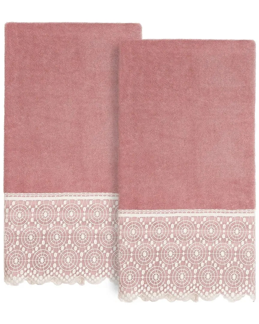 Arian 2-Piece Lace Embellished Bath Towel Set - Pink, Cotton