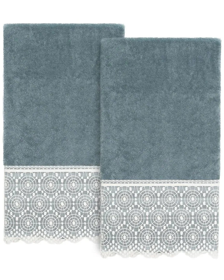 Arian 2-Piece Lace Embellished Bath Towel Set - Teal, Turkish Cotton
