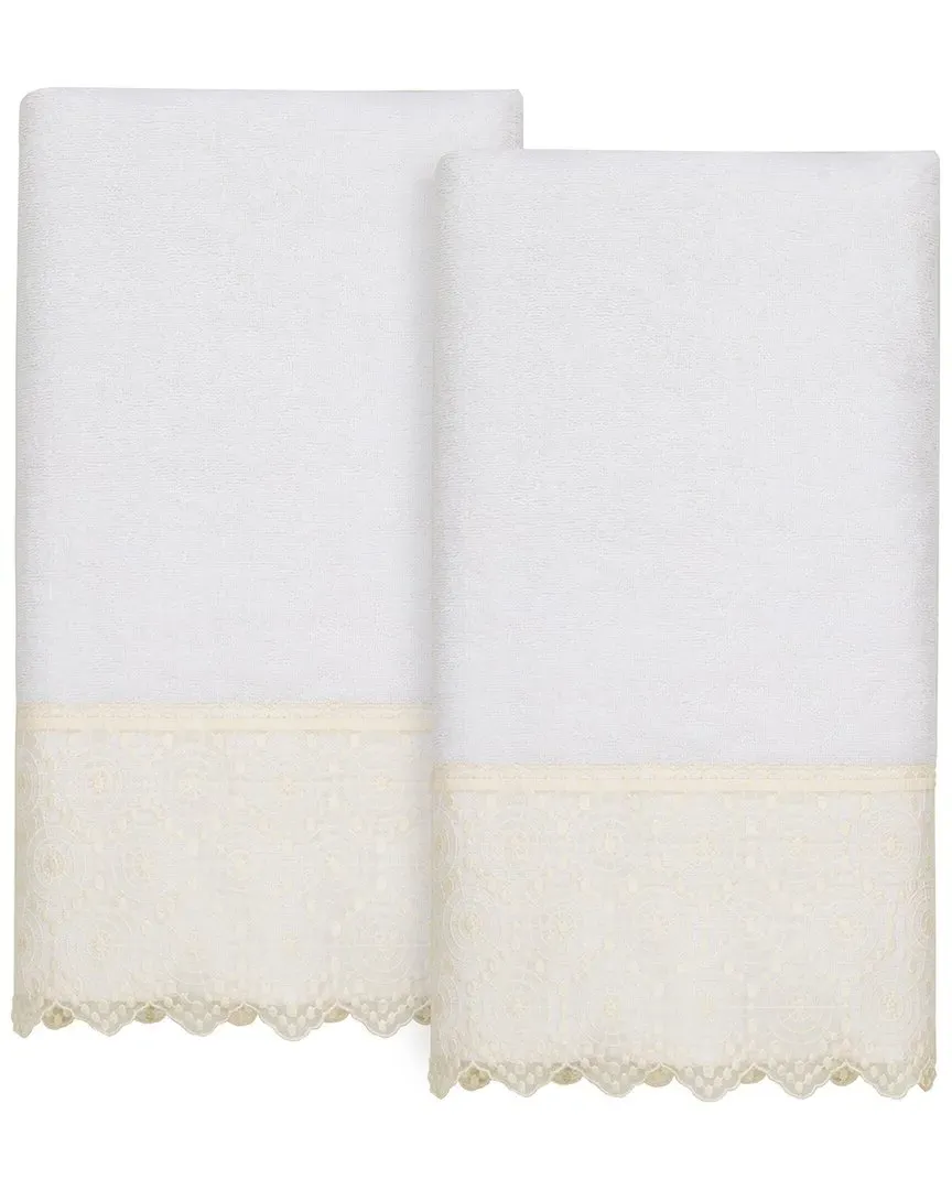 Arian 2-Piece Lace Embellished Bath Towel Set - White, Turkish Cotton
