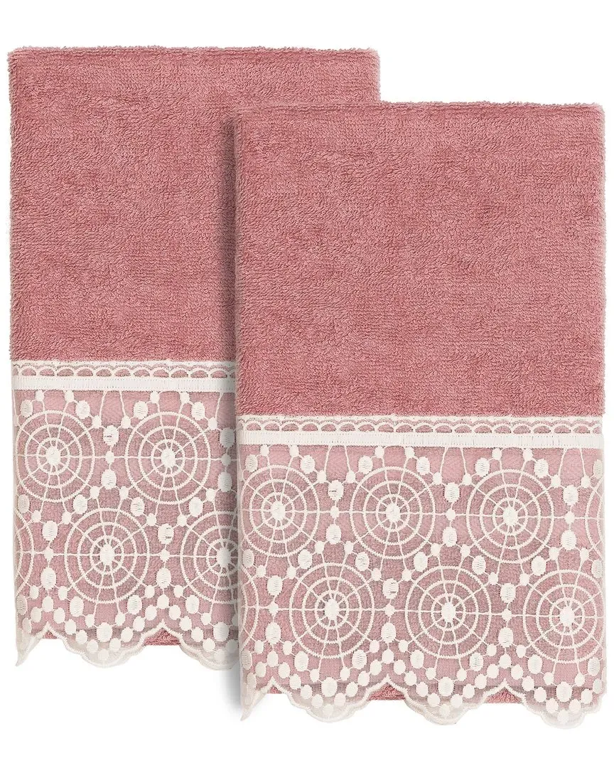 Arian 2-Piece Lace Embellished Hand Towel Set - Pink, Turkish Cotton