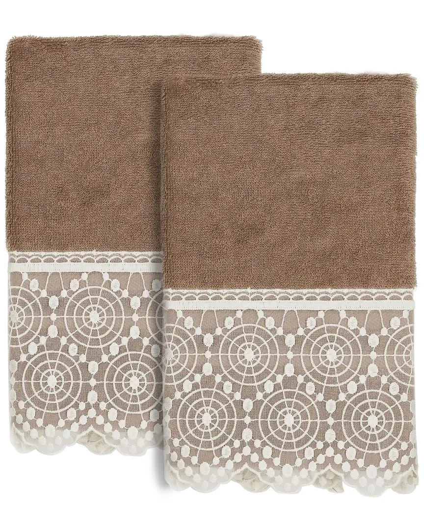 Arian 2Pc Lace Embellished Hand Towel Set - Cream, Turkish Cotton