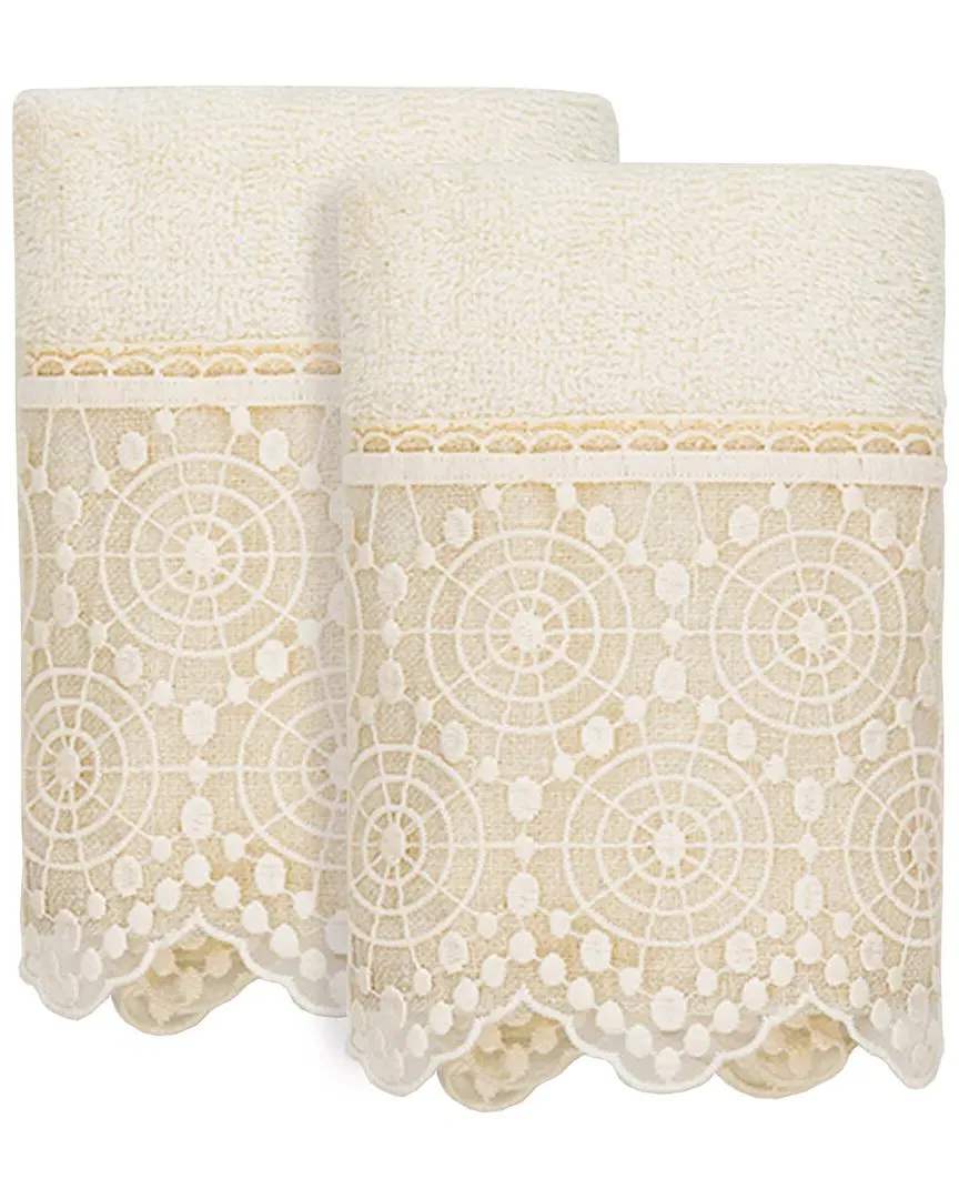 Arian 2Pc Lace Embellished Washcloth Set - Cream, Turkish Cotton