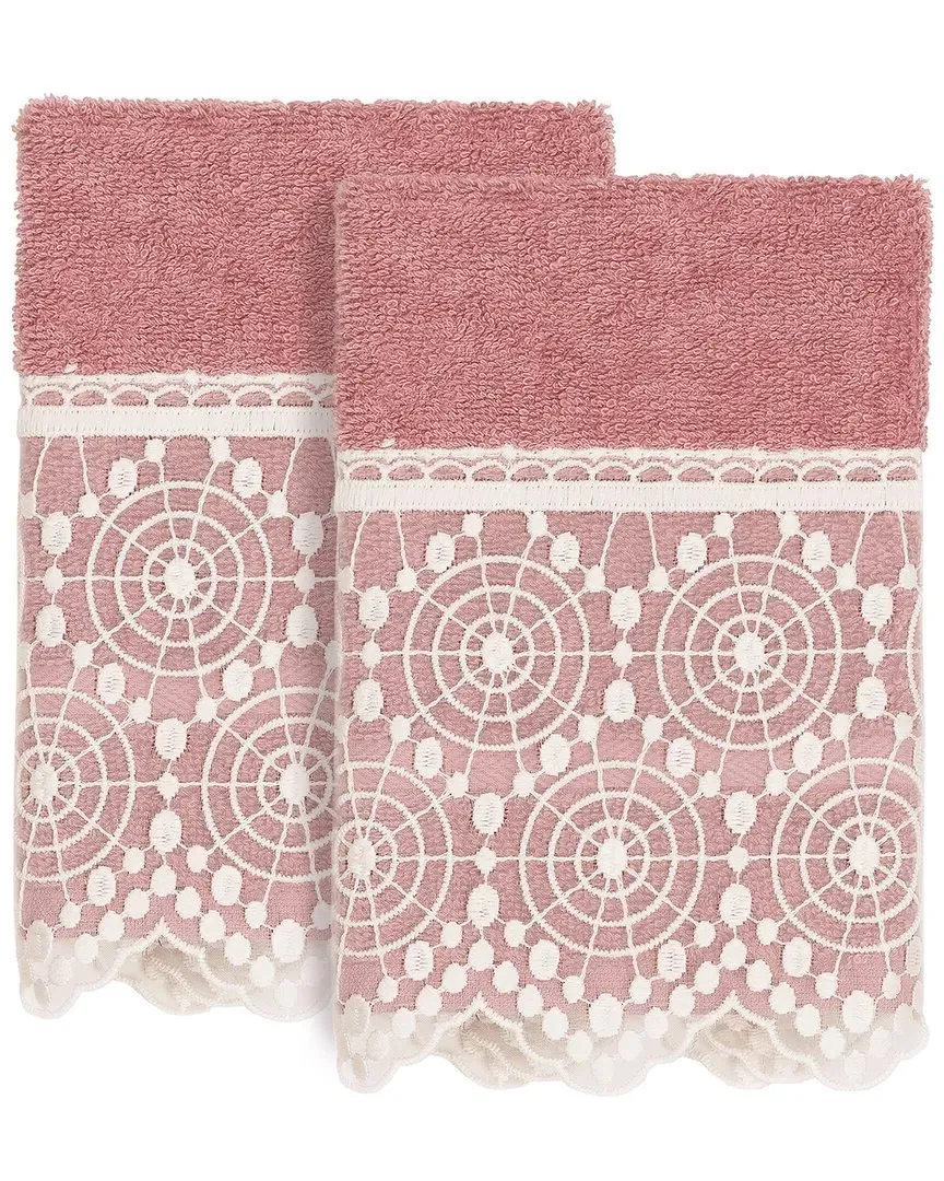 Arian 2Pc Lace Embellished Washcloth Set - Pink, Turkish Cotton