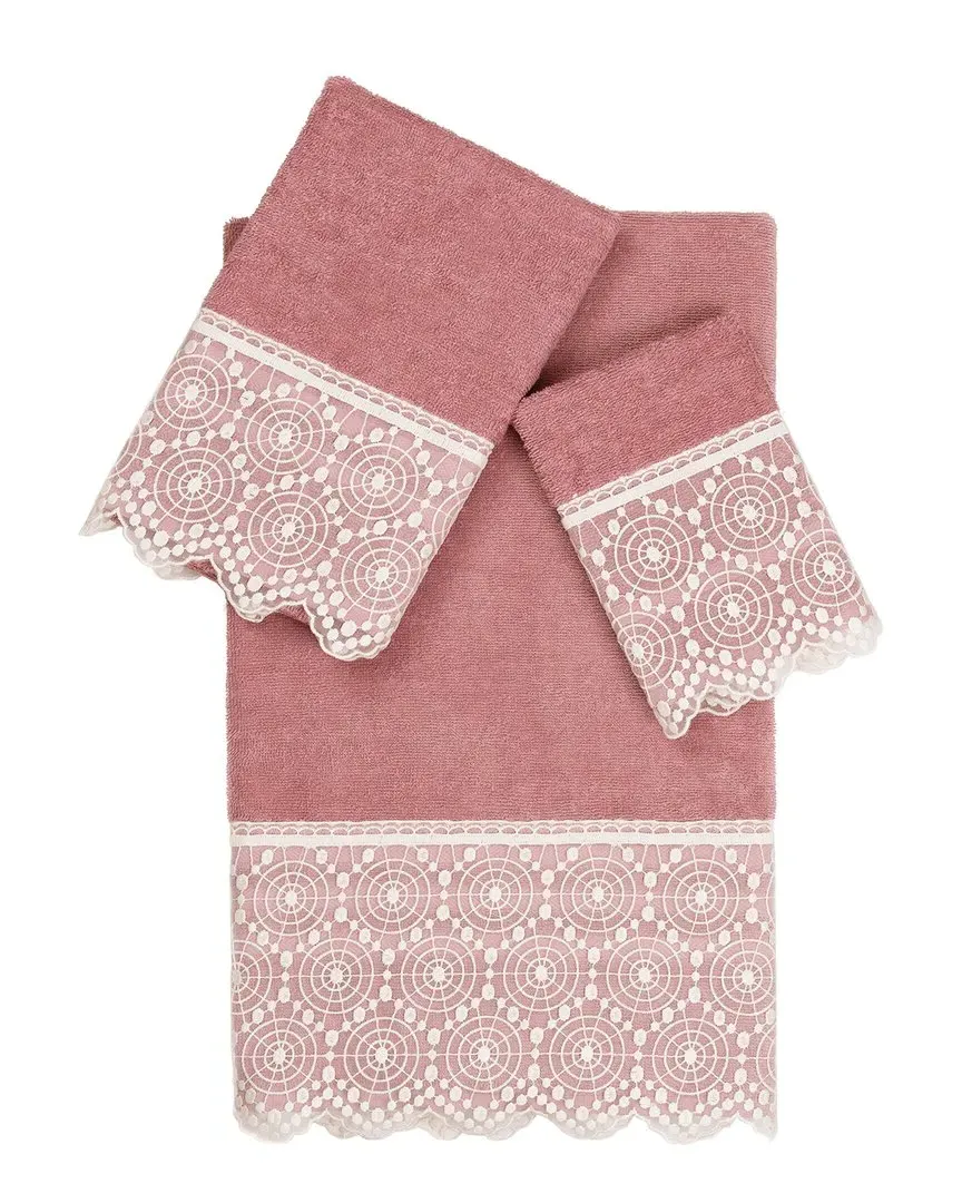 Arian 3-Piece Lace Embellished Towel Set - Pink, Turkish Cotton