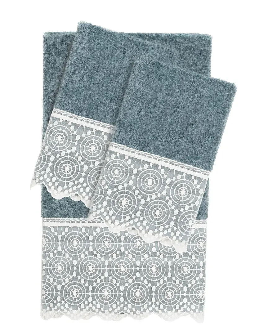 Arian 3-Piece Lace Embellished Towel Set - Teal, Turkish Cotton